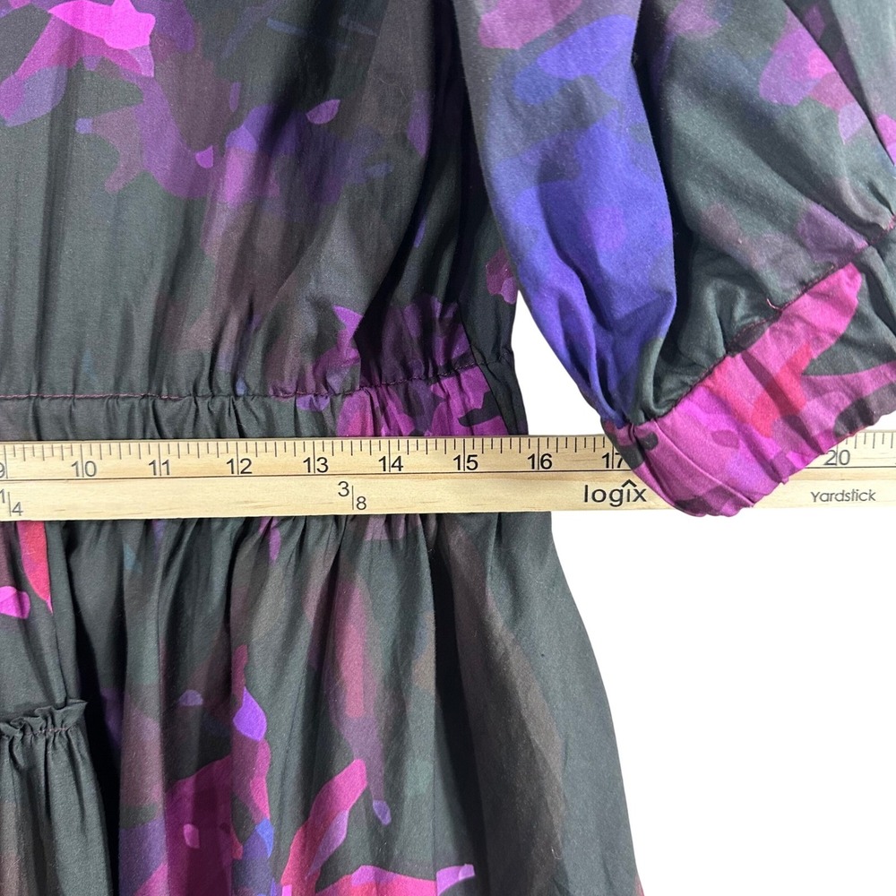 THE KIT. Purple Floral Cotton V-Neck Midi Dress with Pockets and Ruffle Size L - Picture 8 of 16